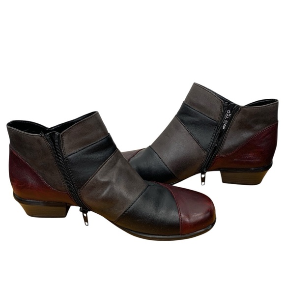 Remonte Ankle Booties Boots Womens 39 Brown Red Black Colourblock Leather Fall - Picture 10 of 12